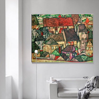 Vivolux | Wohngebäude Ansicht Leinwand Kunst Nouveau Texturiertes Wanddekor in Pastellfarbe für Zuhause