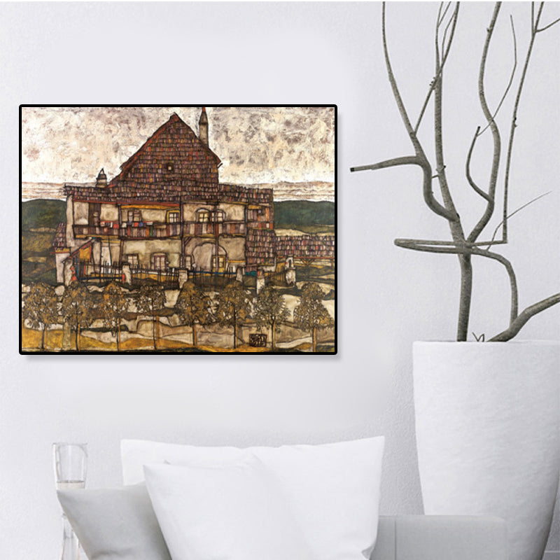 Vivolux | Wohngebäude Ansicht Leinwand Kunst Nouveau Texturiertes Wanddekor in Pastellfarbe für Zuhause