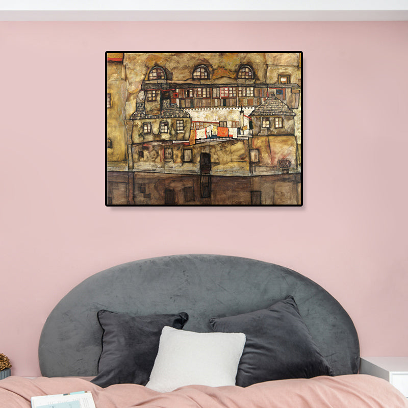 Vivolux | Wohngebäude Ansicht Leinwand Kunst Nouveau Texturiertes Wanddekor in Pastellfarbe für Zuhause