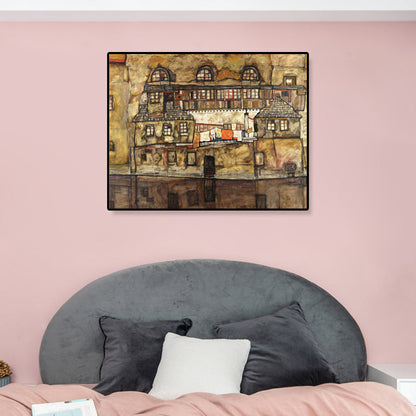 Vivolux | Wohngebäude Ansicht Leinwand Kunst Nouveau Texturiertes Wanddekor in Pastellfarbe für Zuhause