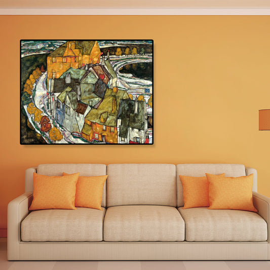 Vivolux | Wohngebäude Ansicht Leinwand Kunst Nouveau Texturiertes Wanddekor in Pastellfarbe für Zuhause