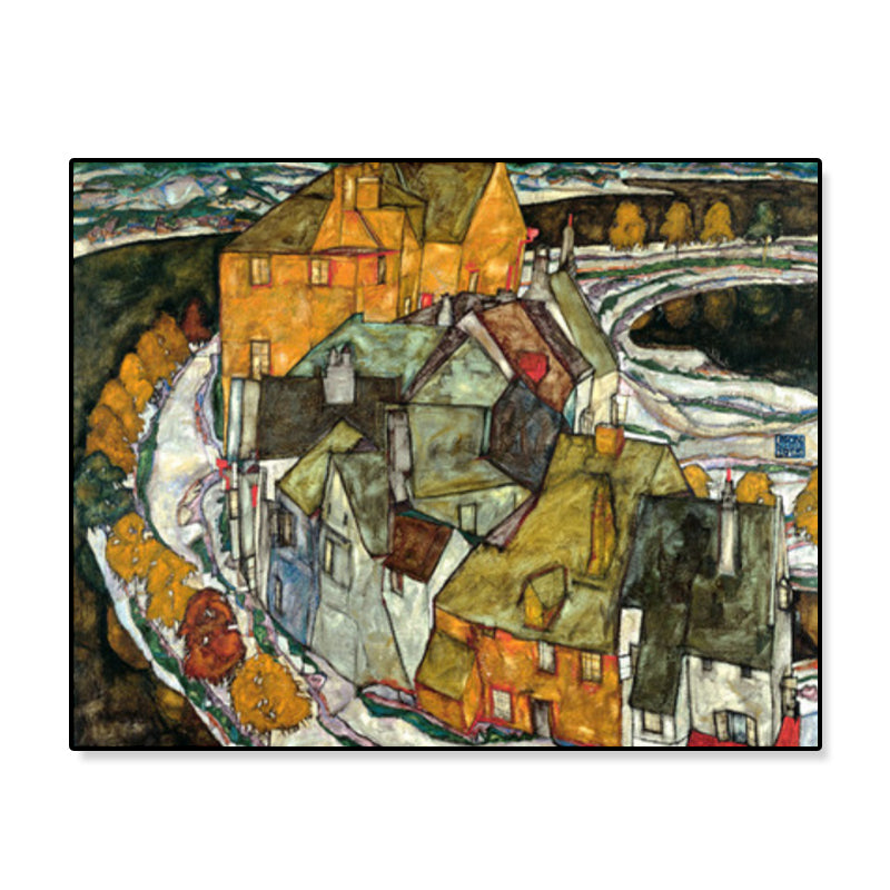Vivolux | Wohngebäude Ansicht Leinwand Kunst Nouveau Texturiertes Wanddekor in Pastellfarbe für Zuhause