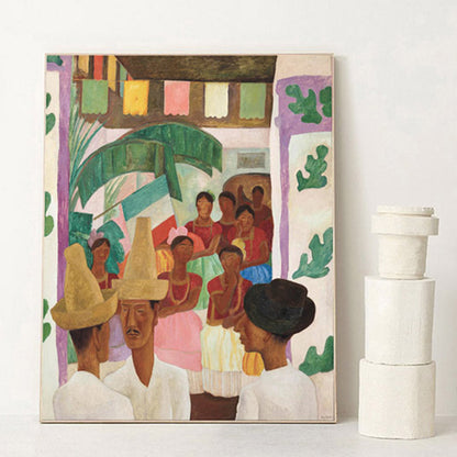 Vivolux | Figur auf Straße Leinwanddruck Haus Innenraum Ölmalerei Wanddekoration in Braun, Texturiert