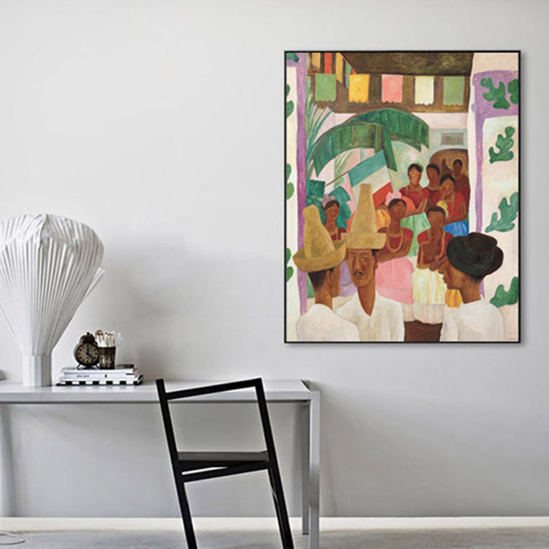 Vivolux | Figur auf Straße Leinwanddruck Haus Innenraum Ölmalerei Wanddekoration in Braun, Texturiert