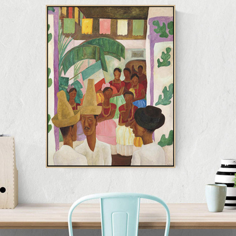 Vivolux | Figur auf Straße Leinwanddruck Haus Innenraum Ölmalerei Wanddekoration in Braun, Texturiert