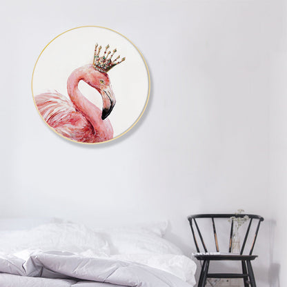 Vivolux | Flamingo mit Krone Wandkunstdruck Nordic Style Tierleinwand in Pink für das Schlafzimmer