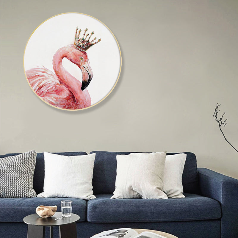 Vivolux | Flamingo mit Krone Wandkunstdruck Nordic Style Tierleinwand in Pink für das Schlafzimmer