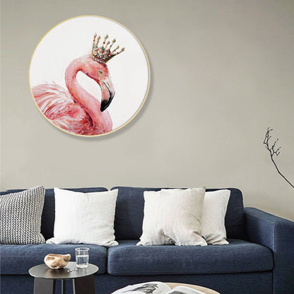 Vivolux | Flamingo mit Krone Wandkunstdruck Nordic Style Tierleinwand in Pink für das Schlafzimmer