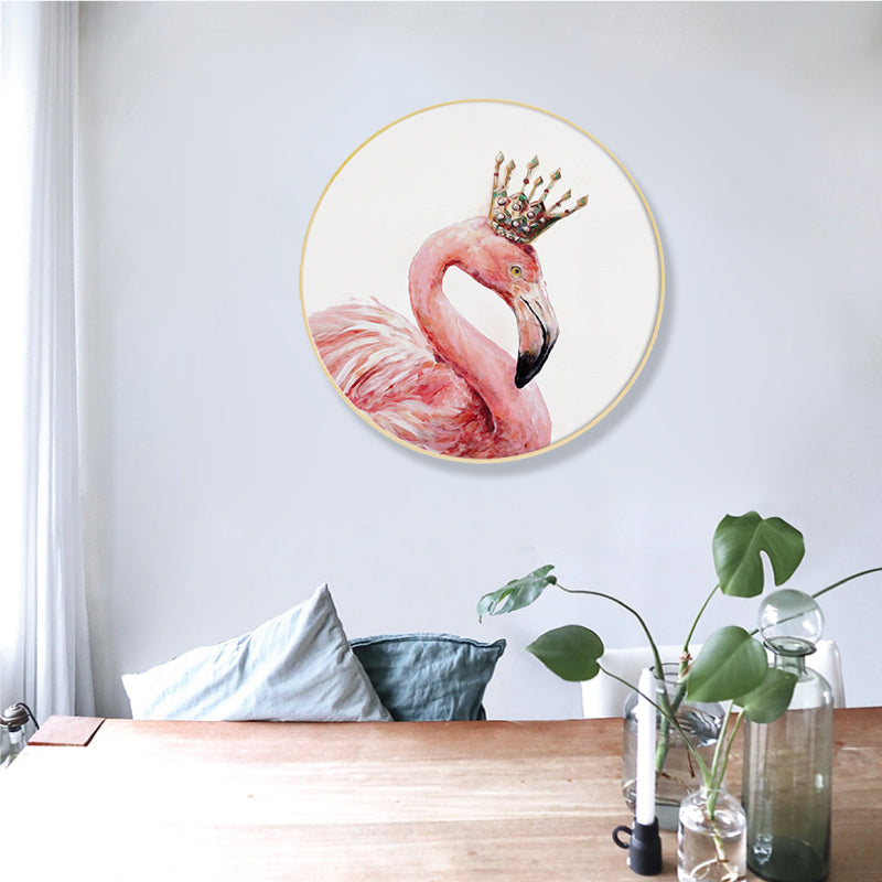 Vivolux | Flamingo mit Krone Wandkunstdruck Nordic Style Tierleinwand in Pink für das Schlafzimmer