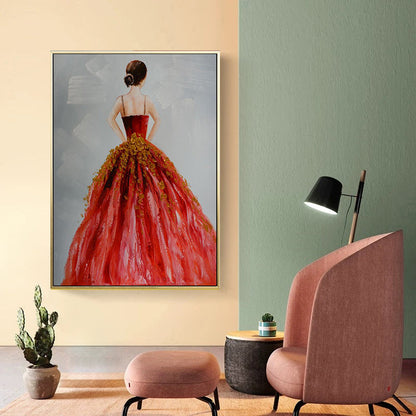 Vivolux | Tanz Mädchen im Kleid Leinwanddruck Sanfte Farben Glam Stil Malerei für Wohnzimmer