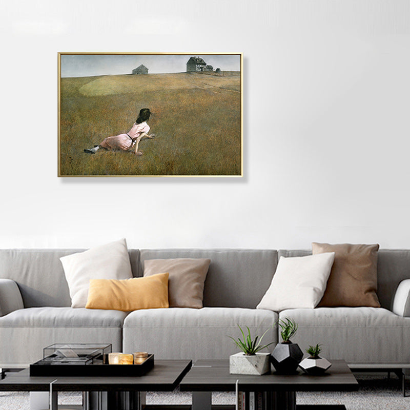 Vivolux | Gemälde Druck Figur Leinwand Kunst Funky Hübsches Mädchen, das auf der Wiese liegt Wanddekoration in Grün für das Zimmer