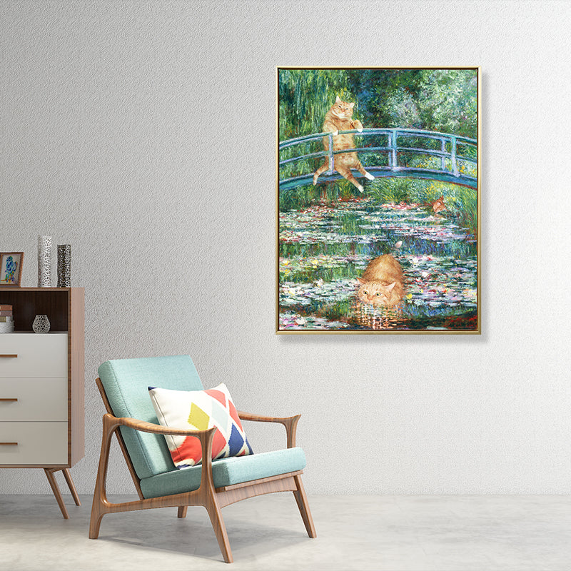 Vivolux | Spoof Malerei Orange Katze Leinwanddruck Funky Texturierte Wandkunst für Kinderzimmer