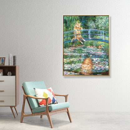 Vivolux | Spoof Malerei Orange Katze Leinwanddruck Funky Texturierte Wandkunst für Kinderzimmer