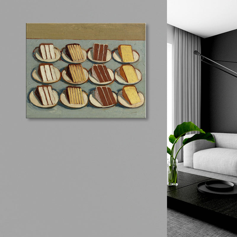 Vivolux | Braune Kuchenstück Wanddekoration Lebensmittel Pop Art Texturiertes Eingewickeltes Leinwand für Wohnzimmer