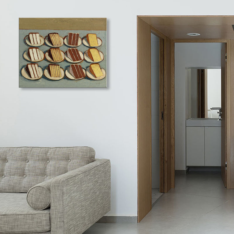 Vivolux | Braune Kuchenstück Wanddekoration Lebensmittel Pop Art Texturiertes Eingewickeltes Leinwand für Wohnzimmer