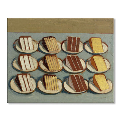 Vivolux | Braune Kuchenstück Wanddekoration Lebensmittel Pop Art Texturiertes Eingewickeltes Leinwand für Wohnzimmer