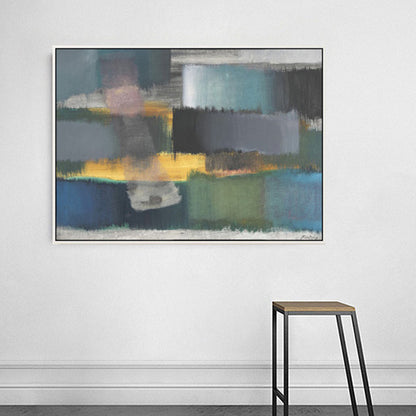 Vivolux | Graue handbedruckte Wanddekoration abstraktes Mid-Century Modern strukturiertes Leinwand für Treppe