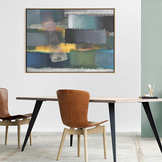 Vivolux | Graue handbedruckte Wanddekoration abstraktes Mid-Century Modern strukturiertes Leinwand für Treppe