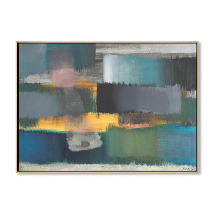 Vivolux | Graue handbedruckte Wanddekoration abstraktes Mid-Century Modern strukturiertes Leinwand für Treppe