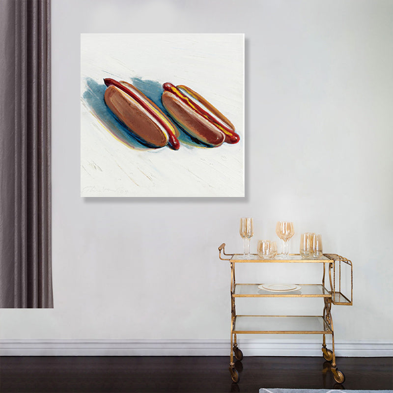 Vivolux | Braunes Hot Dog Brot Eingewickeltes Canvas Pop Art Stil Texturiertes Gemälde für Kinderzimmer