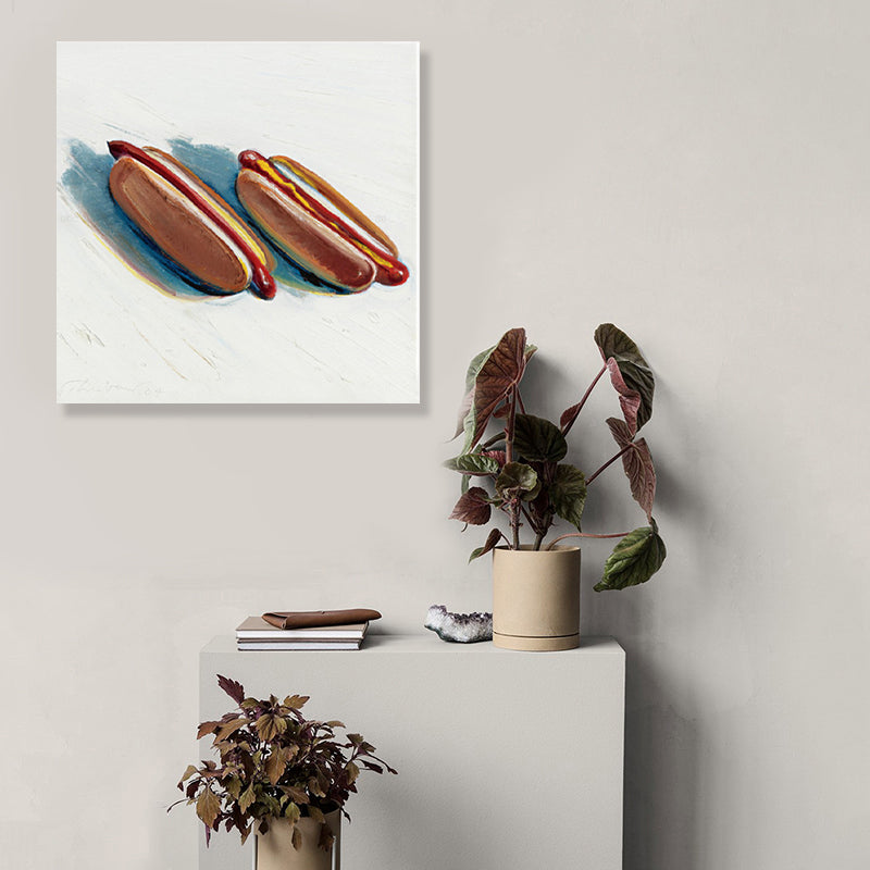 Vivolux | Braunes Hot Dog Brot Eingewickeltes Canvas Pop Art Stil Texturiertes Gemälde für Kinderzimmer
