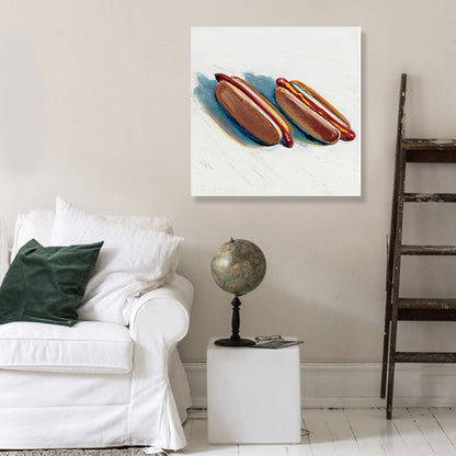 Vivolux | Braunes Hot Dog Brot Eingewickeltes Canvas Pop Art Stil Texturiertes Gemälde für Kinderzimmer