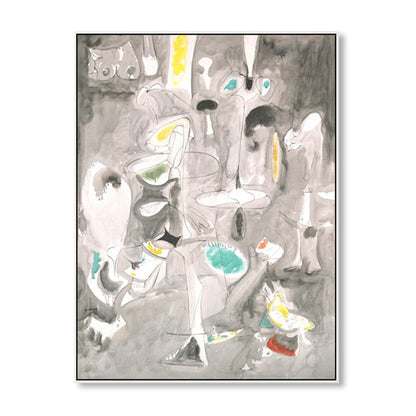 Vivolux | Graue Aquarell Wanddekoration Gemälde Abstrakter Expressionismus Texturiert Leinwand für die Küche