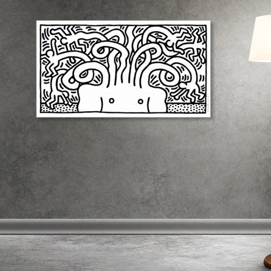 Vivolux | Kohlezeichnungen Abstrakte Figur Leinwanddruck Weiße Pop-Art Wanddekoration für das Wohnzimmer