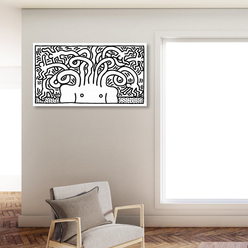 Vivolux | Kohlezeichnungen Abstrakte Figur Leinwanddruck Weiße Pop-Art Wanddekoration für das Wohnzimmer