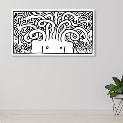 Vivolux | Kohlezeichnungen Abstrakte Figur Leinwanddruck Weiße Pop-Art Wanddekoration für das Wohnzimmer