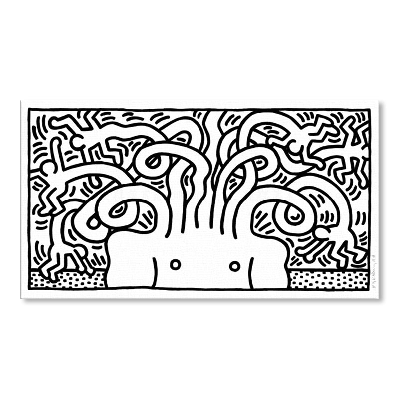 Vivolux | Kohlezeichnungen Abstrakte Figur Leinwanddruck Weiße Pop-Art Wanddekoration für das Wohnzimmer