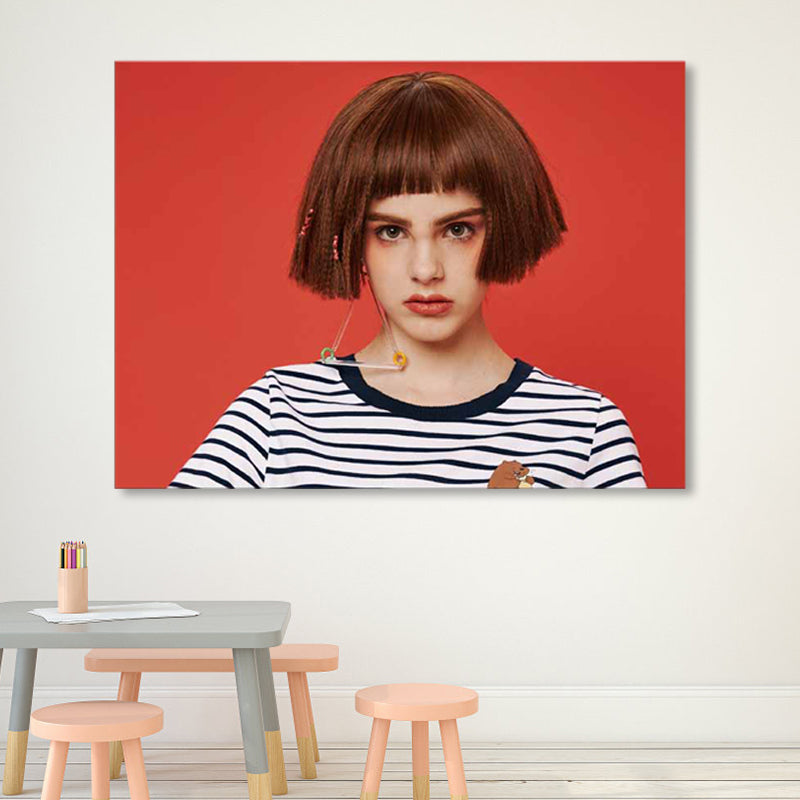 Vivolux | Pastellfarbige Foto Mädchen Leinwanddruck Mode Glam Texturiertes Wanddekor für Gästezimmer