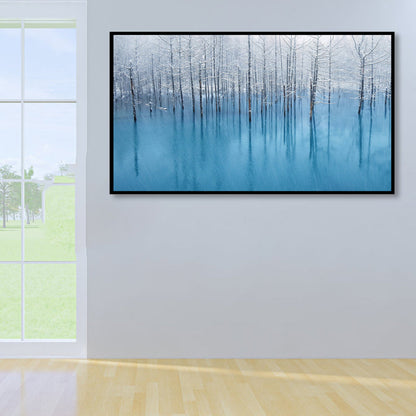 Vivolux | Impressionistische neblige kahle Bäume Malerei Blaue Landschaft Leinwand Wandkunst, mehrere Größen