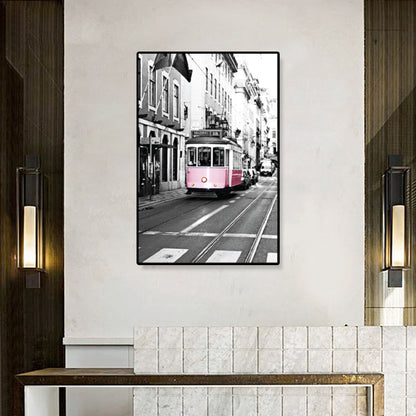 Vivolux | Nostalgische Fotografische Stadtbahn-Leinwand Jungenzimmer Verkehr Wandkunst Druck