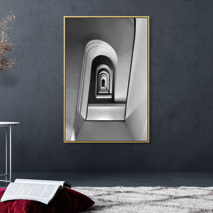 Vivolux | Fotografie Architektur Gewölbe Halle Leinwand Vintage Texturiertes Wandkunst Druck in Grau