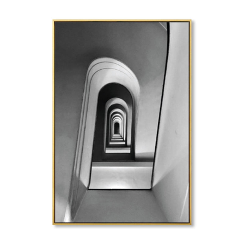 Vivolux | Fotografie Architektur Gewölbe Halle Leinwand Vintage Texturiertes Wandkunst Druck in Grau