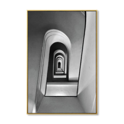 Vivolux | Fotografie Architektur Gewölbe Halle Leinwand Vintage Texturiertes Wandkunst Druck in Grau