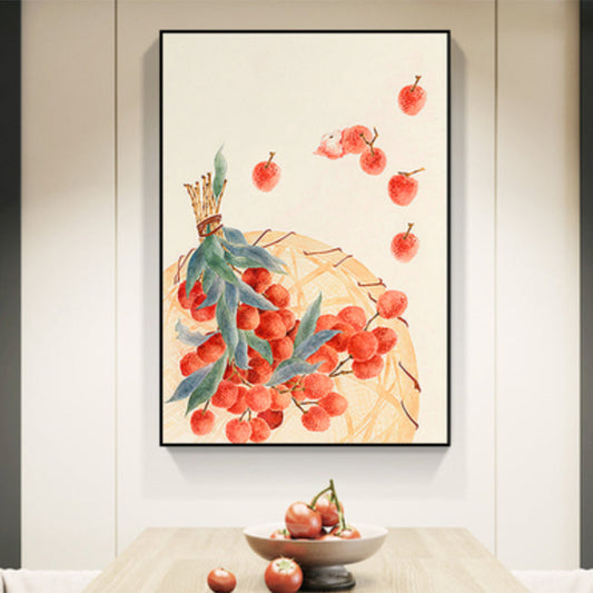 Vivolux | Zeichnung Litchi Wandkunst Orange Bauernhaus Leinwanddruck für das Esszimmer, Mehrere Größen