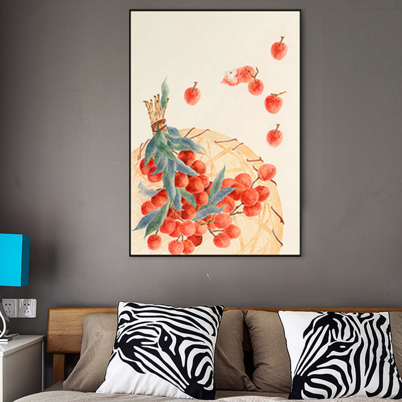 Vivolux | Zeichnung Litchi Wandkunst Orange Bauernhaus Leinwanddruck für das Esszimmer, Mehrere Größen