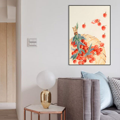 Vivolux | Zeichnung Litchi Wandkunst Orange Bauernhaus Leinwanddruck für das Esszimmer, Mehrere Größen