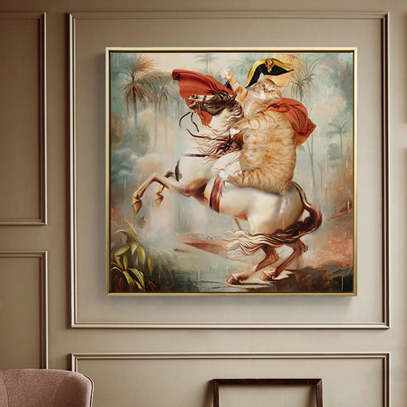 Vivolux | Braune Katze Ritter Leinwand Wandkunst Tier Funkelnd Texturierten Wanddeko für Jungen Schlafzimmer