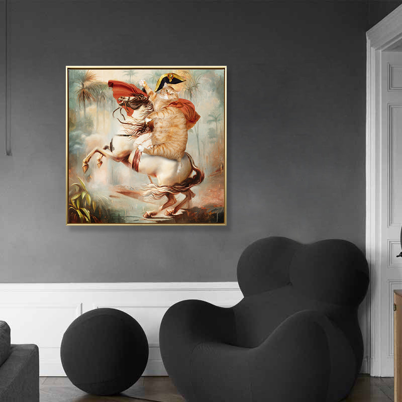 Vivolux | Braune Katze Ritter Leinwand Wandkunst Tier Funkelnd Texturierten Wanddeko für Jungen Schlafzimmer