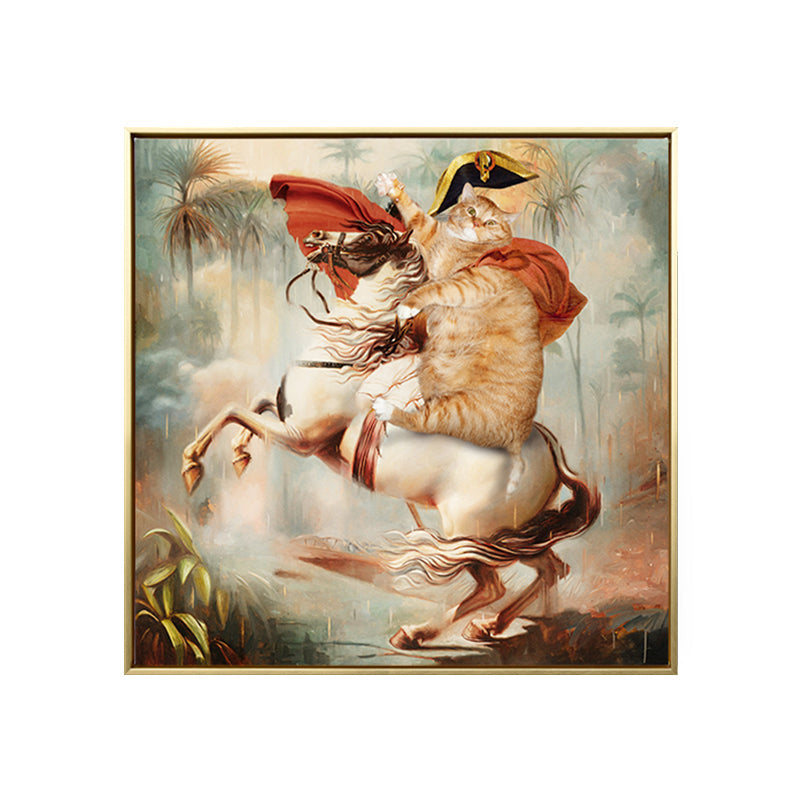 Vivolux | Braune Katze Ritter Leinwand Wandkunst Tier Funkelnd Texturierten Wanddeko für Jungen Schlafzimmer