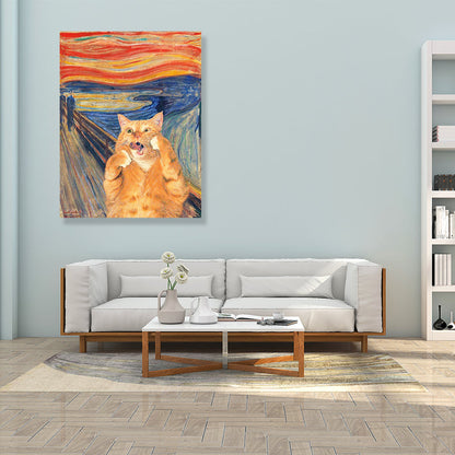 Vivolux | Pop Art Wanddekoration Braune Edvard Munch Malerei der Schrei der Katze Leinwanddruck für Raum