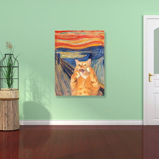 Vivolux | Pop Art Wanddekoration Braune Edvard Munch Malerei der Schrei der Katze Leinwanddruck für Raum