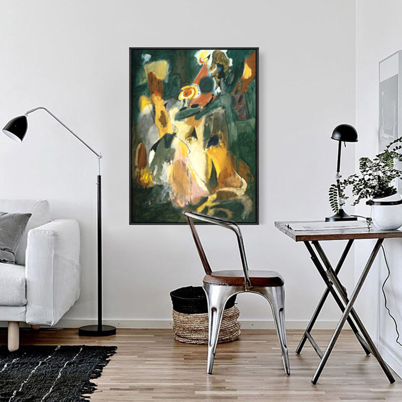 Vivolux | Grüne handbedruckte Canvas-texturierte abstrakte Expressionismus-Wohnzimmer-Wandkunst-Dekor