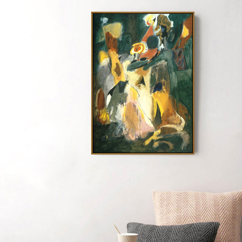 Vivolux | Grüne handbedruckte Canvas-texturierte abstrakte Expressionismus-Wohnzimmer-Wandkunst-Dekor