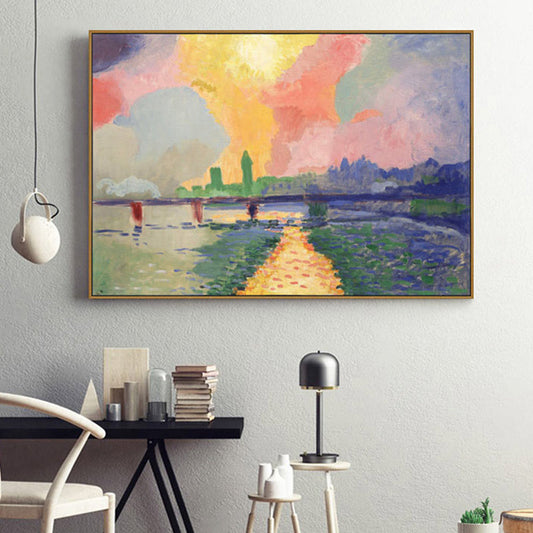 Vivolux | Grüner Impressionismus Leinwandkunst Gemälde Straße zum Berg Wanddekoration für das Wohnzimmer