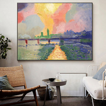 Vivolux | Grüner Impressionismus Leinwandkunst Gemälde Straße zum Berg Wanddekoration für das Wohnzimmer