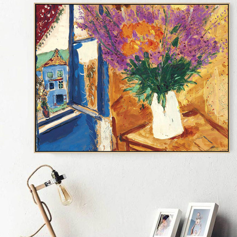 Vivolux | Blumentopfszenerie Leinwanddruck Impressionismus Texturierte Wandkunst Dekor in Braun